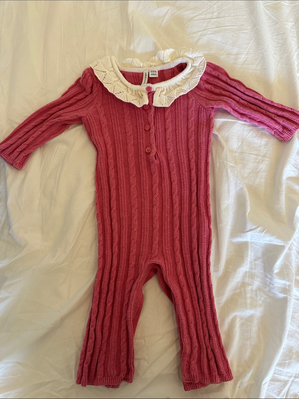 Janie and Jack, 6-12 months Pink Knit One-Piece with White Ruffle Collar